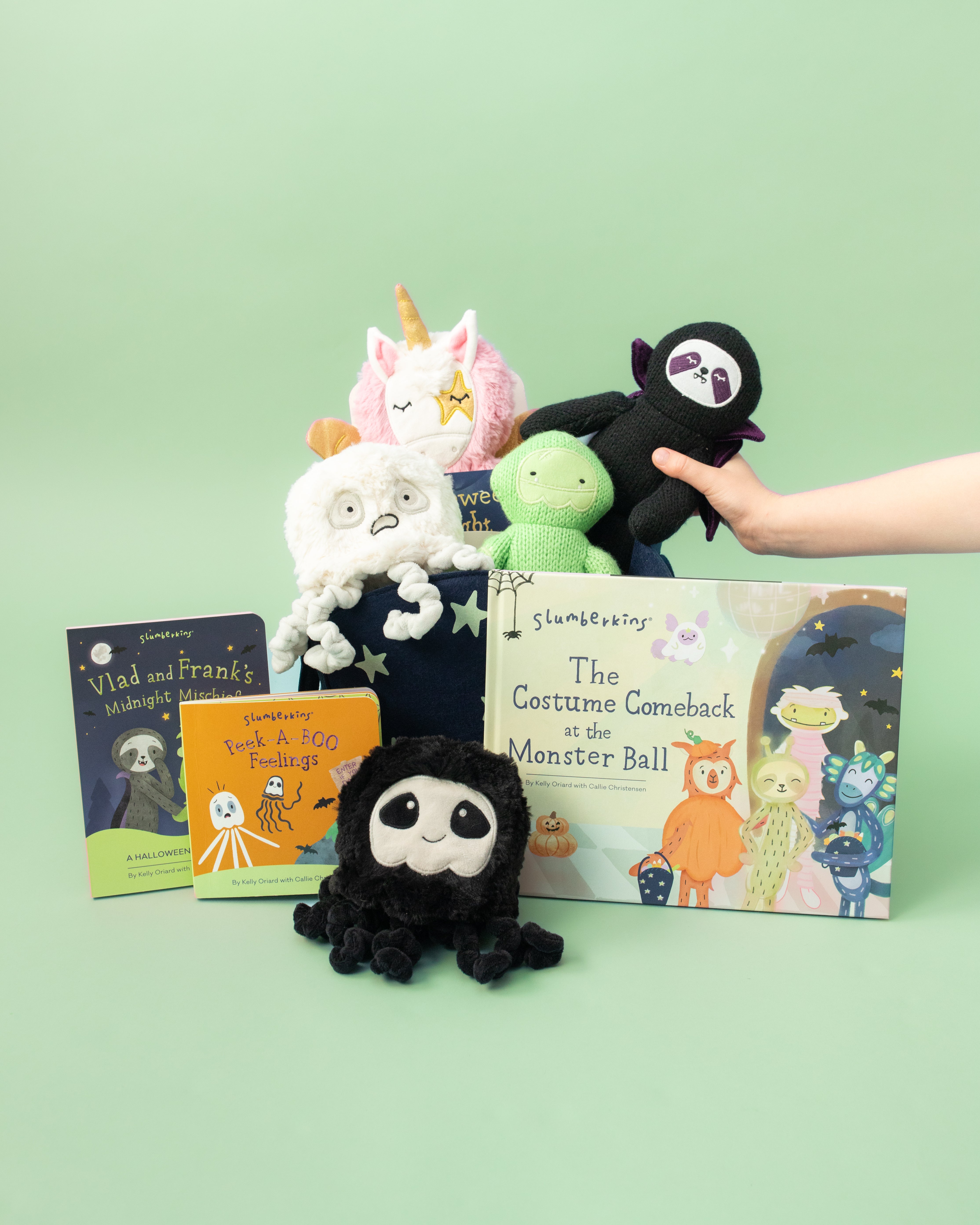 A group of Slumberkins characters and books that help teach kids about recognizing emotions