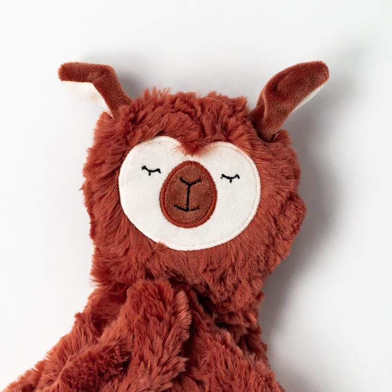 Closeup of Alpaca Snuggler's face. Highlighting the eyes, ears and cozy fabric. - View Product