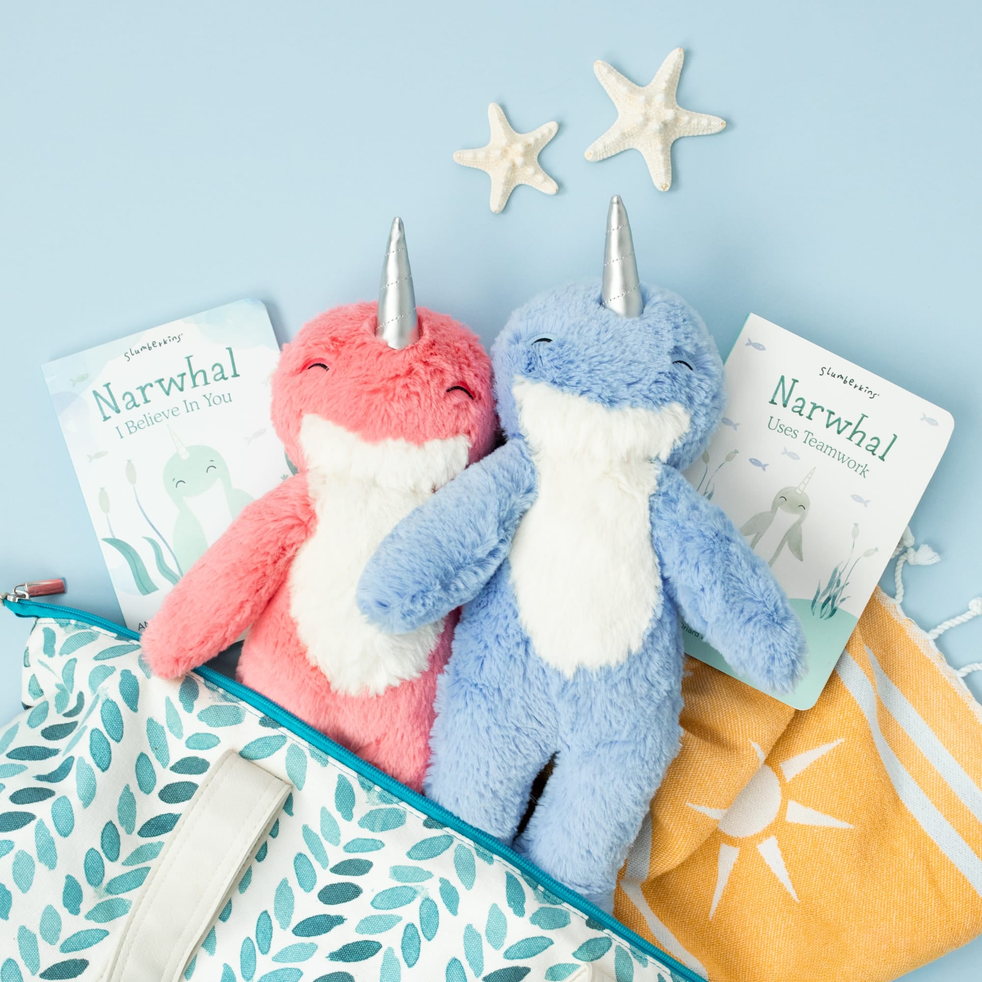 Let's Grow Summer Series: Coral Pink & Ocean Blue Narwhal Kins with Books